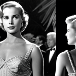 **

Prompt: Grace Kelly, 1950s, elegant, wearing a stylish dress, possibly Dior or similar designer, posing at the Cannes Film Festival, Prince Rainier III in the background, glamorous, classic Hollywood, soft focus, romantic lighting.

**